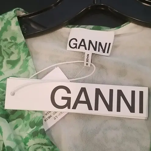 Ganni ππ Mesh Wrap Maxi Dress ~ Island Green Rose EU 34 NWT