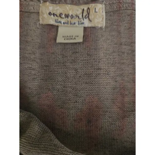 One World Women's Tie Dye Long Sleeve Lace Trim Shirt Top Size Large