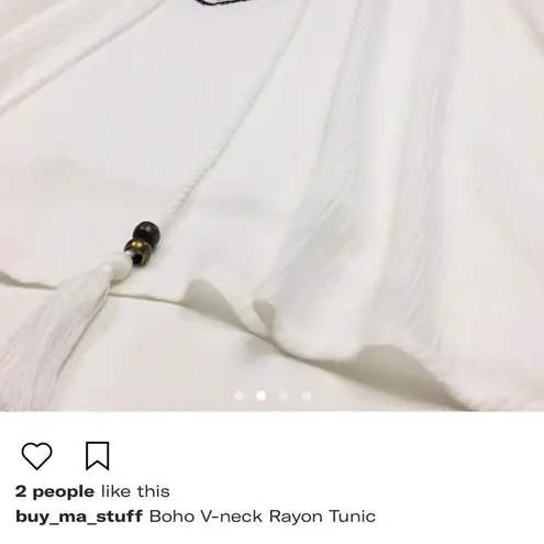 boho v neck rayon tunic White