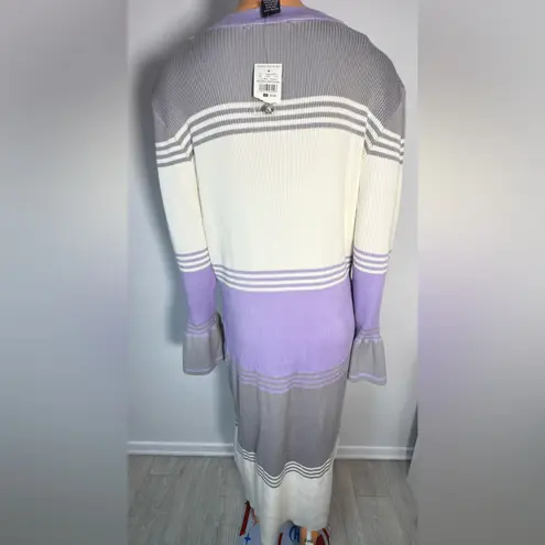 Ashley Stewart Lavender and Gray Striped Cardigan