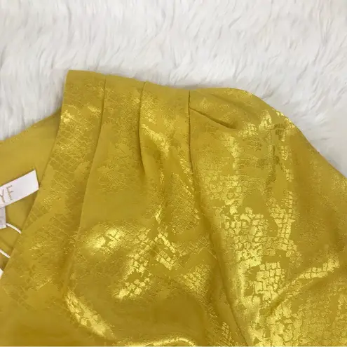 WAYF Yellow Gold Snake Print Long Sleeve Mini Dress Ruched Low Cut Large New