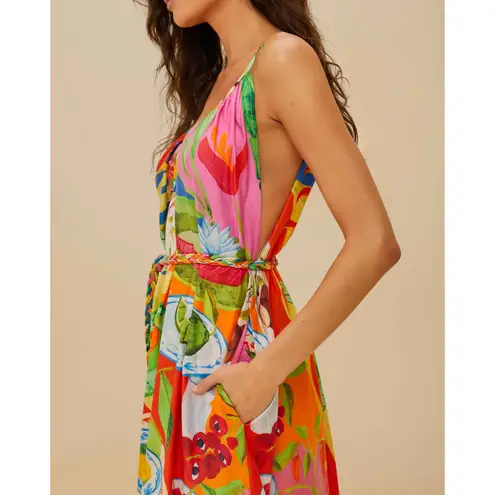 Farm Rio NWT Summer Picnic V-Neck Midi Dress w/ Braided Belt Size M
