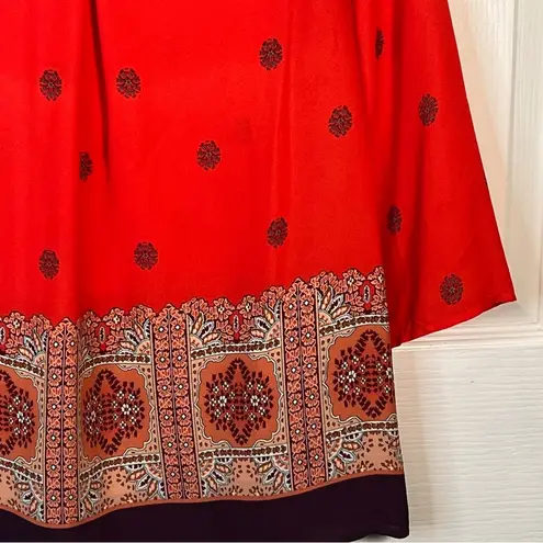 Anthropologie  Maeve Rila Border Orange Purple Blouse Sz 4 3/4 Sleeve Boho
