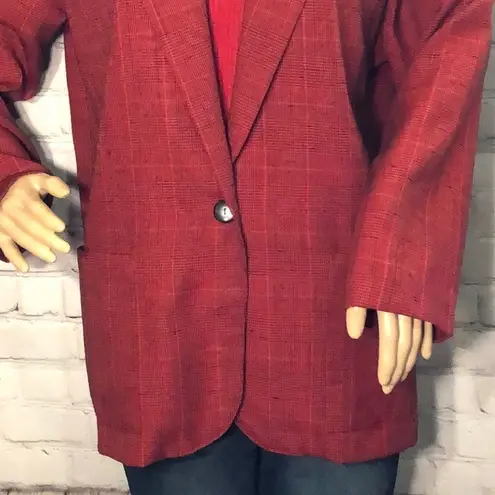 Bentley Petite Vintage Single Breasted Blazer Dark Red Plaid 12