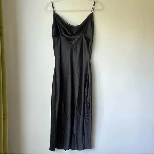 Petal and Pup  Persia Black Satin Midi Cowl Neck Slip Dress 6