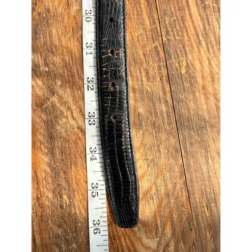 Vionic Y2K Black Leather Croc Embossed Belt Silver X Buckle Minimalist Unisex