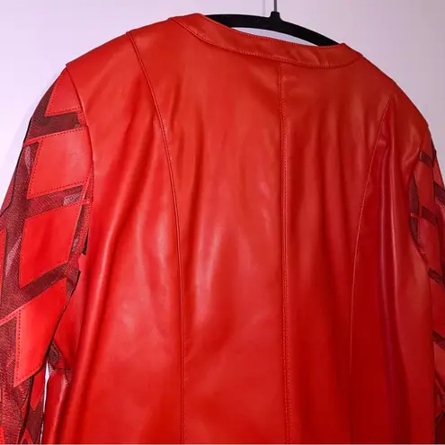 Colleen Lopez HSN S Jacket Red Faux Leather Zipper Blazer