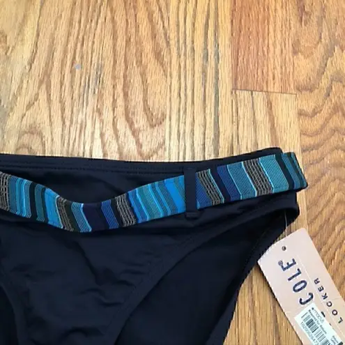 Anne cole NEW NWT  Black Blue Metallic Copper ? Belted Swim Bikini Bottom Small S