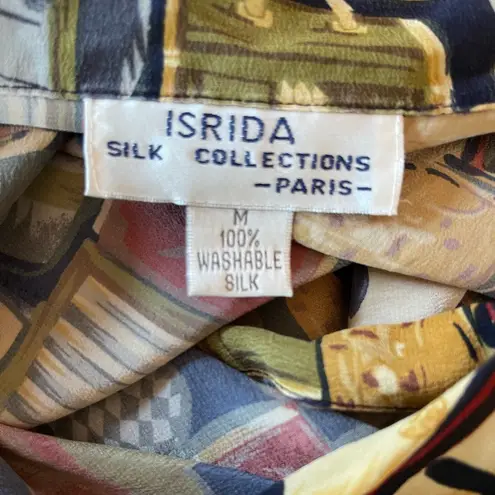 Isrida Silk Collection Vintage Bag Motif Print Button Up Shirt Size Medium