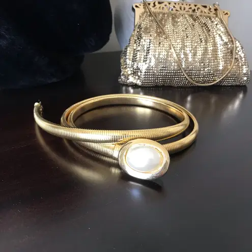 Whiting & Davis Vintage Gold Accessory Bundle, Hat, Belt, Mesh Evening Purse