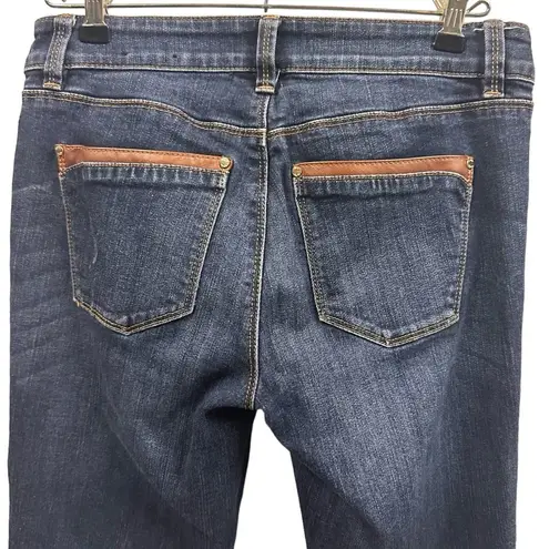 White House | Black Market  Denim Brown Leather Accent Zip Ankle Blue Jeans Size 0