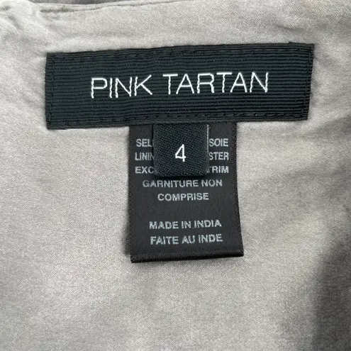 Pink Tartan 100% Silk Skirt Silver Gray Pleated Mini Preppy Office Siren Size 4