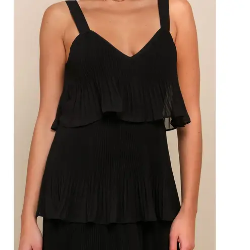 Lulus Elegant Nature Black Pleated Sheath Chiffon Sleeveless Tiered Maxi Dress Size 2X