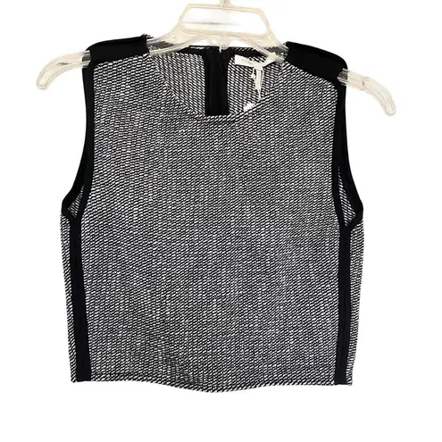 Maje Larza Black White Jacquard Sleeveless Cropped Top Size 1/Small NWT