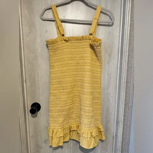 Maeve Yellow Dress with Rouched Smocking and Ruffles  Size M Ribbedcotton