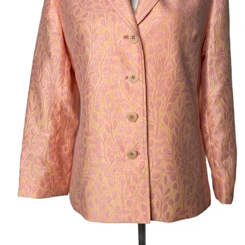 Lafayette 148 Women Blazer Size 6 Peach All Over Floral Print Suit Jacket Office Orange