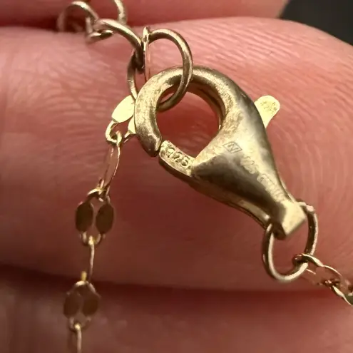 925 Gold Over Silver Vermeil Pave Heart Pendant Twisted Chain Necklace 2.2g.