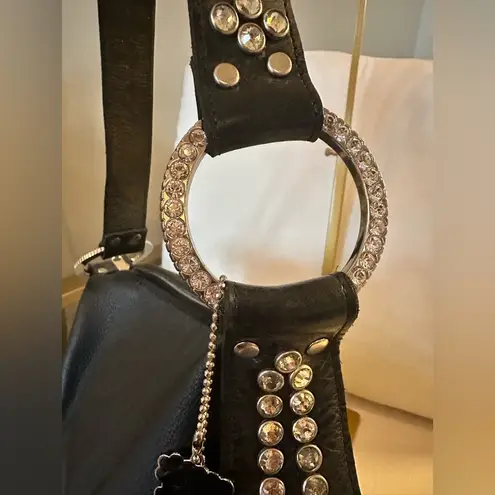 Raviani Black Shoulder Bag w Silver Skulls & Silver Embellishments RETAIL $1250