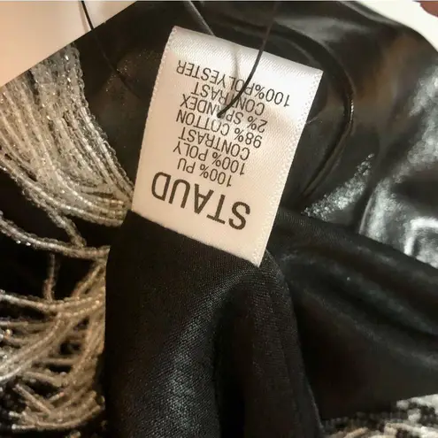 STAUD NWT Joan Yin Yang Dress Beaded Fringe Black Faux Leather Sleeveless sz 10