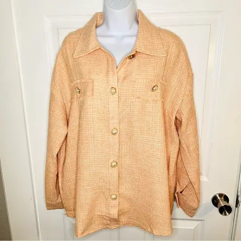Andrée Andree Oversized Pearl Button Down Tweed Shacket Peach M - Image 3