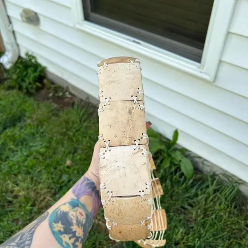 Vintage purse made from carved bamboo Tan