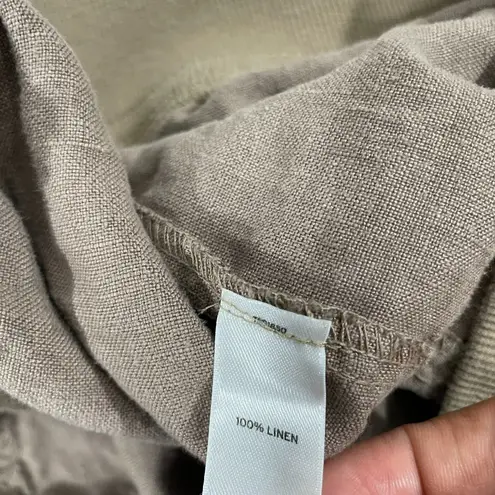 Stem Linen Wide Leg Pants Women L Tan Elastic Waist Coastal Beach Brown Size L