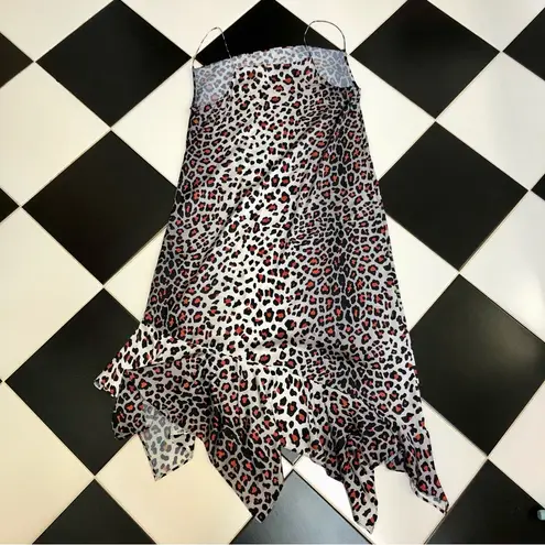 Marques Almeida Satin Midi Slip Dress Leopard Print Silver Pink Handkerchief Hem