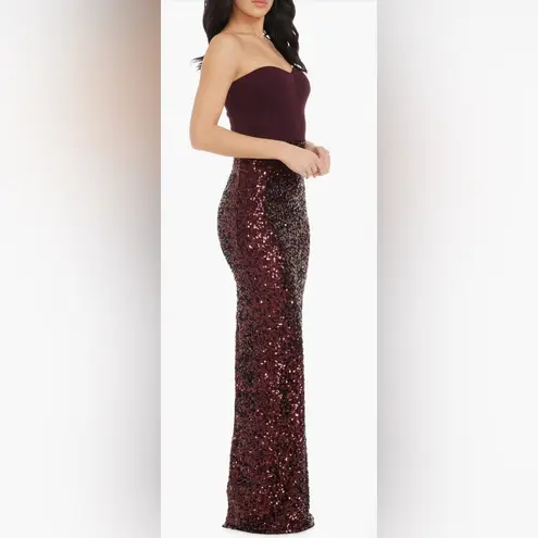 Dress the Population NEW Vada Mixed Media Strapless Gown Port Burgundy Red Sz XL
