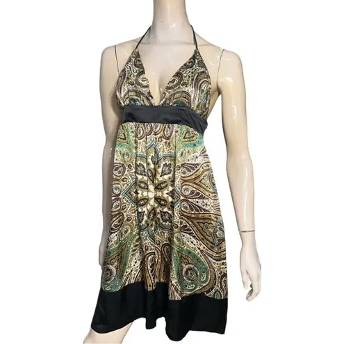 Alice & Trixie Women’s Size M Black Silk Paisley Print Halter Neck Mini Dress