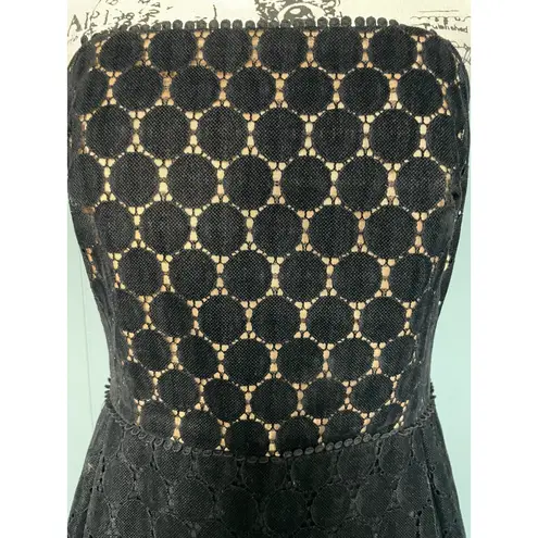 Shoshanna Black Lace Circle Pattern Strapless Fit Flare Dress Size 6