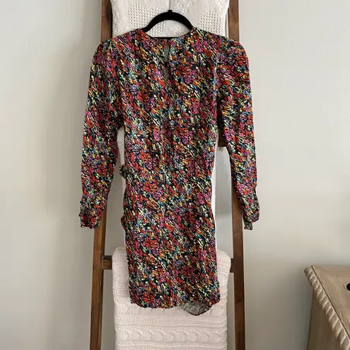 ZARA black & multicolored speckled patterned long sleeve wrap style mini dress