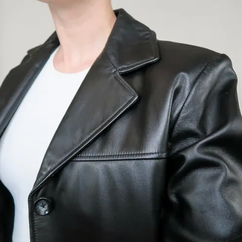 Cabela's Vintage 90s Cabela’s Black Leather Blazer Trench Coat