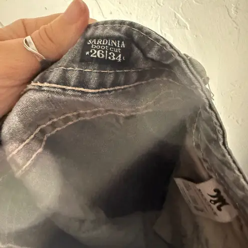 Mek Denim Women's Gray Bootcut Jeans Embellished Pockets Size 27 Western Buckle