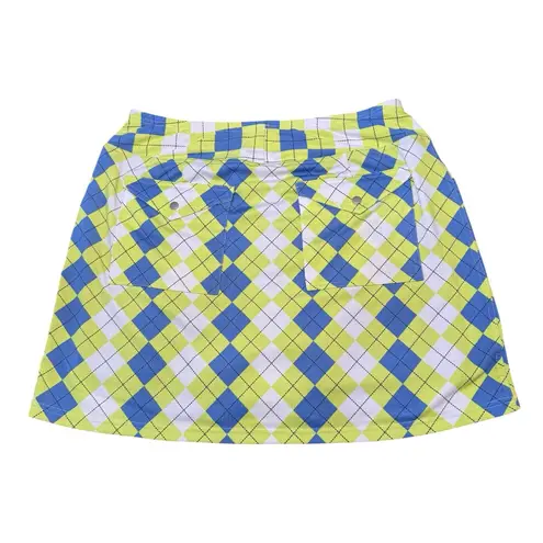 Jofit Skort Yellow Blue Short Lined Skirt Argyle Golf Tennis Athletic Large