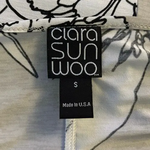 Clara Sun Woo Size S Tunic Top Floral Print Made in USA Neutral Colors Black