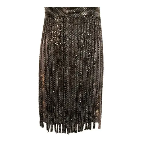 Mandalay Plunge Sequin Embellished Sleeveless Fringe Mini Dress Size 6 NEW Gray