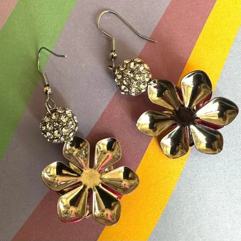 Fuchsia Enamel Flower Dangle Earrings Pink