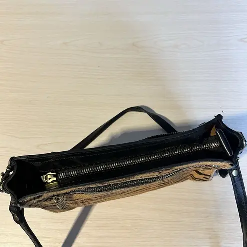 Patricia Nash Rectangle Tiger Calf Hair Black Leather Crossbody Bag Festival