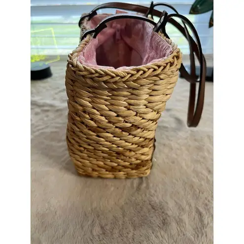 Capelli New York Wicker Shoulder Bag Pink Sequined Flamingos Tropical