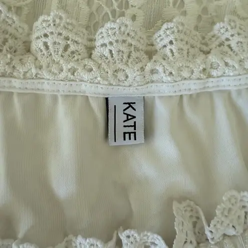 Kate Kasin Ivory Lace Off Shoulder Dressy Top Mini Tunic Bridal Cottagecore Chic White Size L