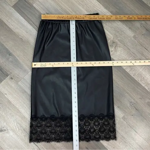 Michael Kors Lace Trim Faux Leather Slip Skirt Black Midi Pencil Elastic XS