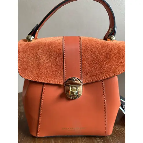 NWT Viola Castellani Papaya Orange Leather Handbag Purse Backpack Convertible