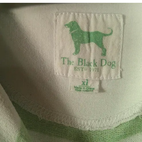 The Black Dog Striped Hooded Long Sleeve Shirt Women's XL Logo Green & White