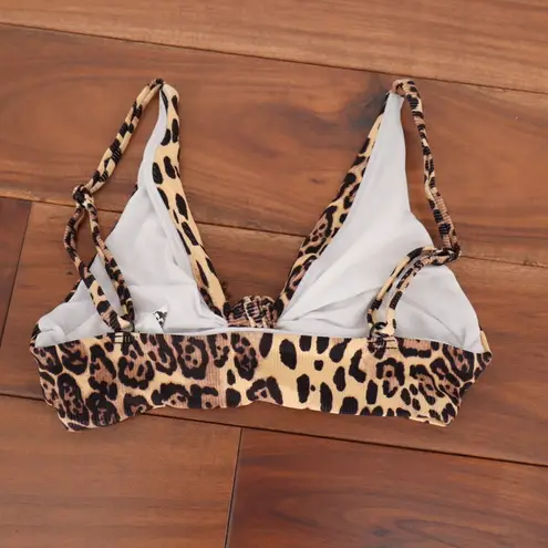 ASOS DESIGN Leopard Print Rib Knot Crop Bikini Top US 4 Brown Size 8