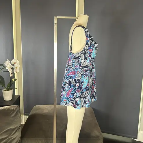 kim rogers Women’s Curvy Blue Paisley & Polka Dot One Piece Swimsuit Tankini 16W