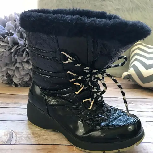 Sporto  Womens Boots Size 6.5M 6.5 M Black Patent Insulated Crinkle Winter