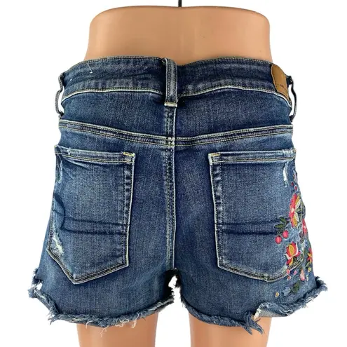 American Eagle  Outfitters Floral Embroidered High Rise Denim Cut Off Shorts 12