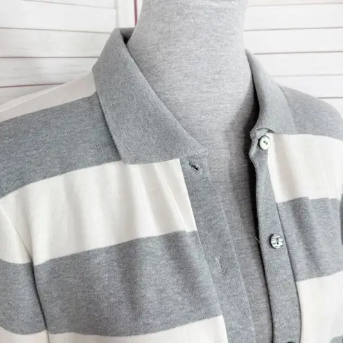 Moda International Rugby Stripes Button Front Cardigan Sweater Grey White Medium Gray