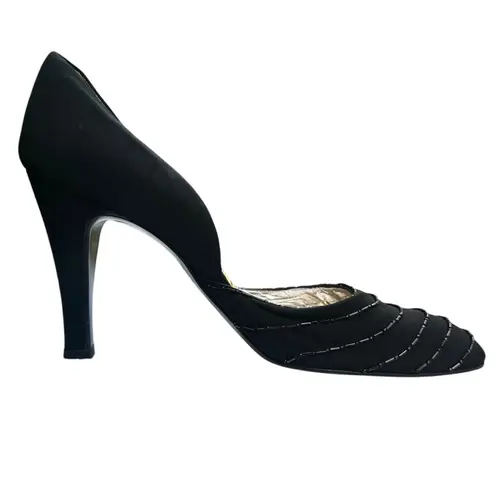 Vintage Black Beaded Heels Pumps Gino Aldrovandi Leather EU 38 1/2 US 8 Formal