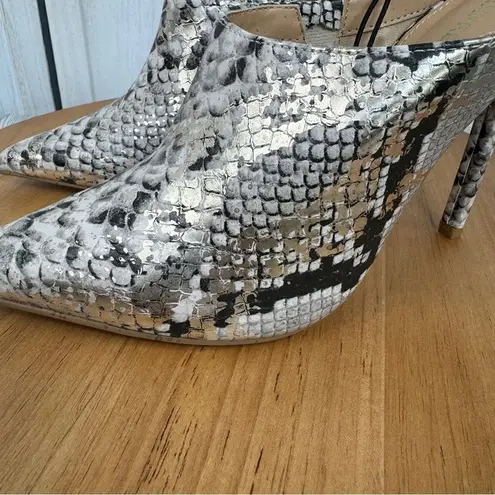 EXPRESS  Snake Reptile Print Heeled Mules Shoes Ivory Gold 7 New Pointed Toe - Image 7